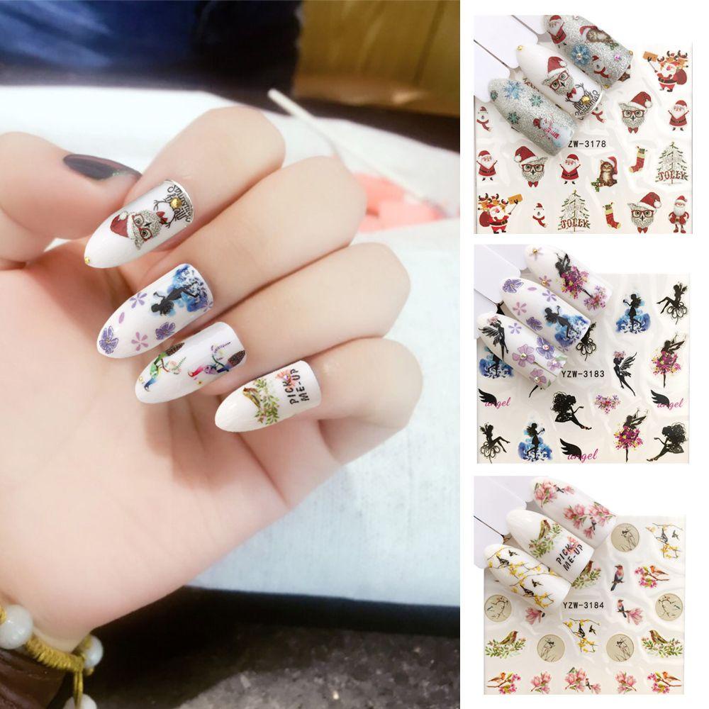 Solighter Nail Art Stiker Kecantikan DIY Merak Natal Musim Gugur Manicure Decals