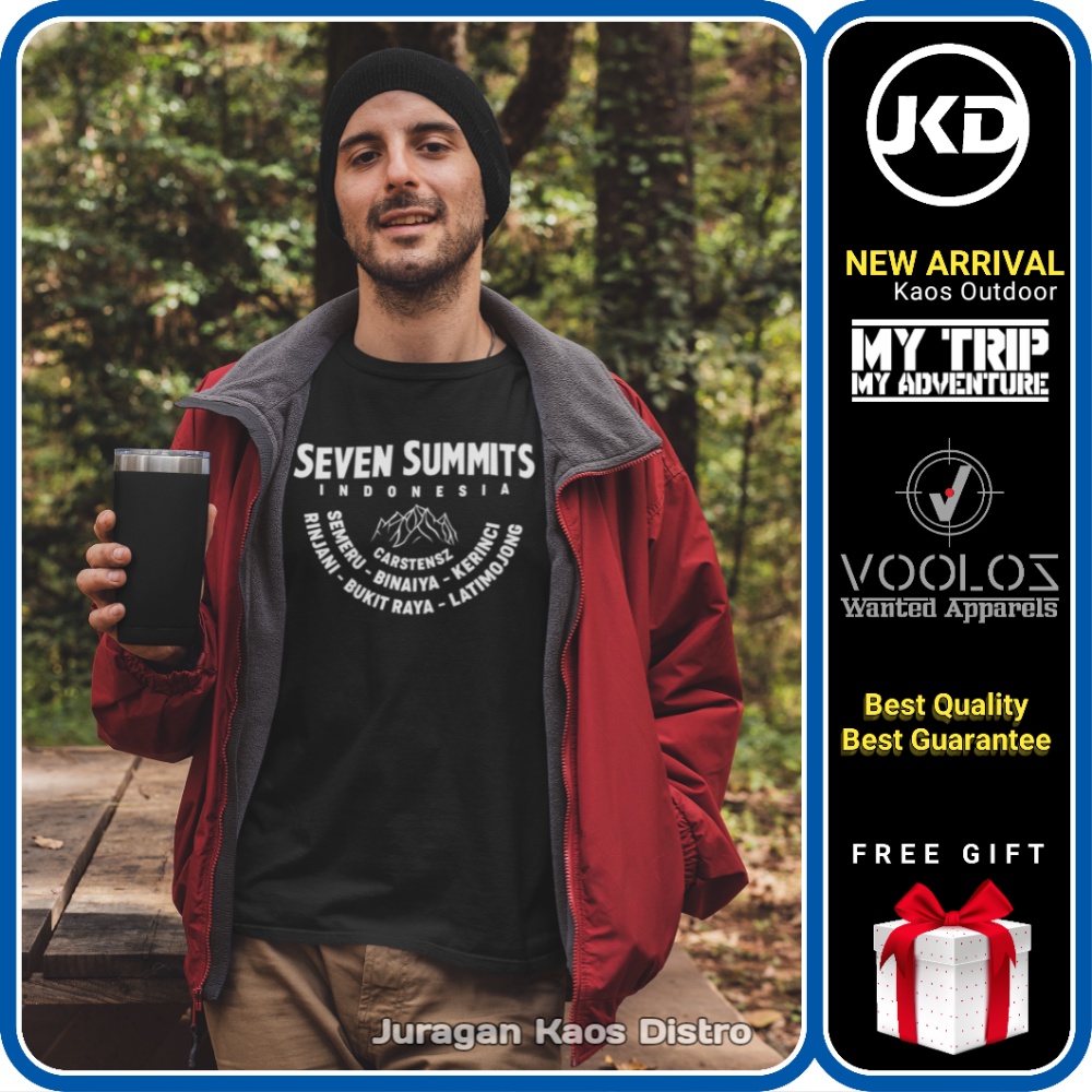 Kaos Outdoor Pria Pendaki Gunung Indonesia Seven Summits Original Kaos Distro Cowok Dewasa Hitam Ker