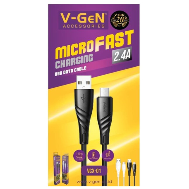 Kabel Data V-GeN VCX-01 Fast Charging 2.4A MicroUSB 1M