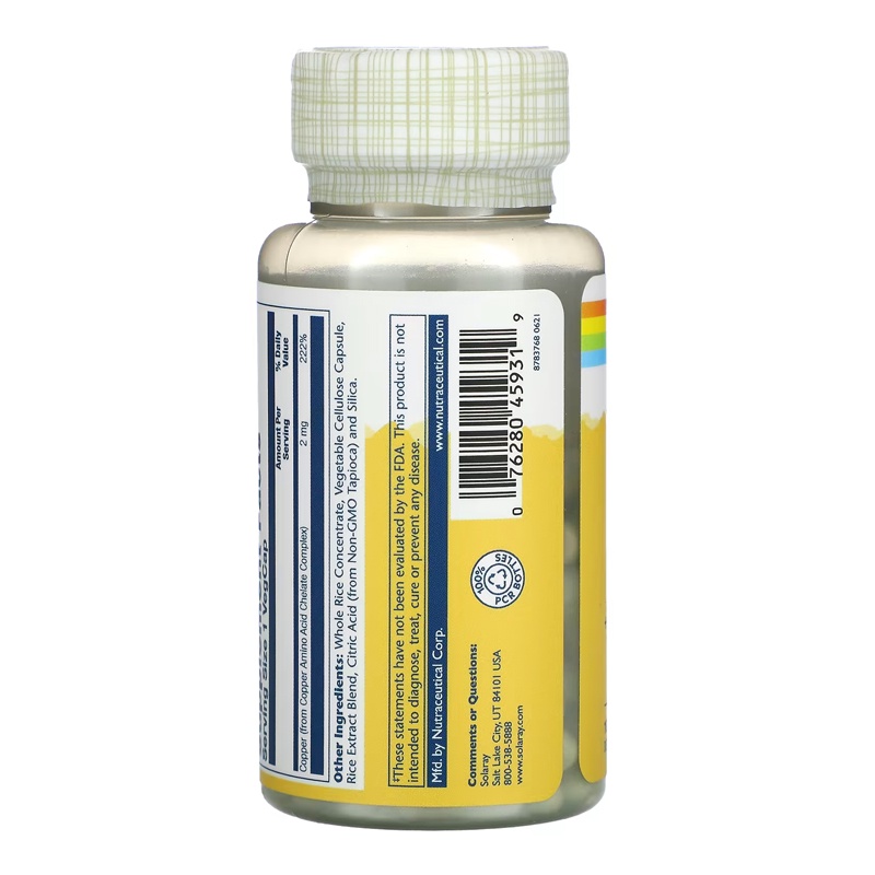 Solaray Copper 2mg 100 Veg Caps Multivitamin Kesehatan Tubuh ORI USA
