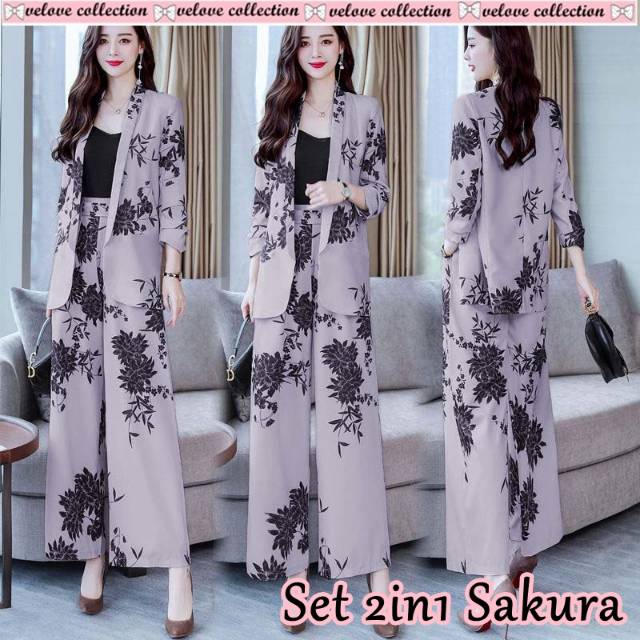 MIA STORY FASHION Setelan Motif Bunga 5 Warna One Set Cardy + Celana Super Cantik Setelan Wanita Kekinian-3