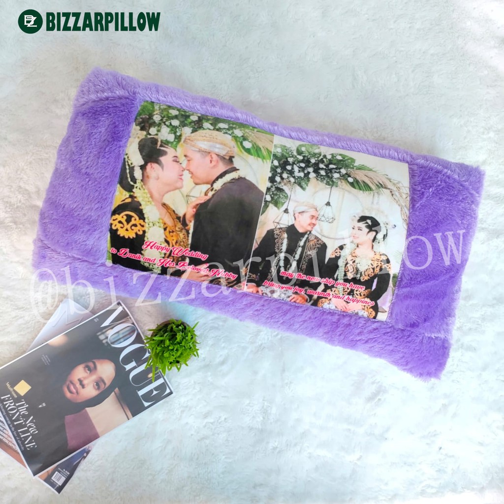 Bizzarpillow Bantal Foto Cinta Custom Bulu Rasfur 80x40 cm 1 HARI JADI !! BZ017