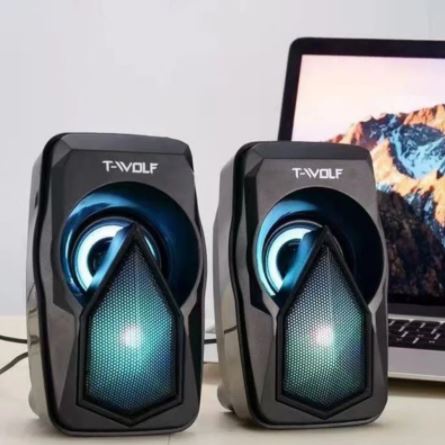 Speaker gaming 2.0 t-wolf wired 3.5mm usb stereo led for pc laptop mp3 hp s11 - Twolf s-11