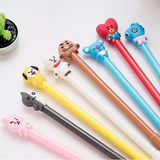 

Pulpen Karakter BT21 BTS Pena Bolpen Gel Cair Bentuk Karakter Kartun BTS KPOP Korea
