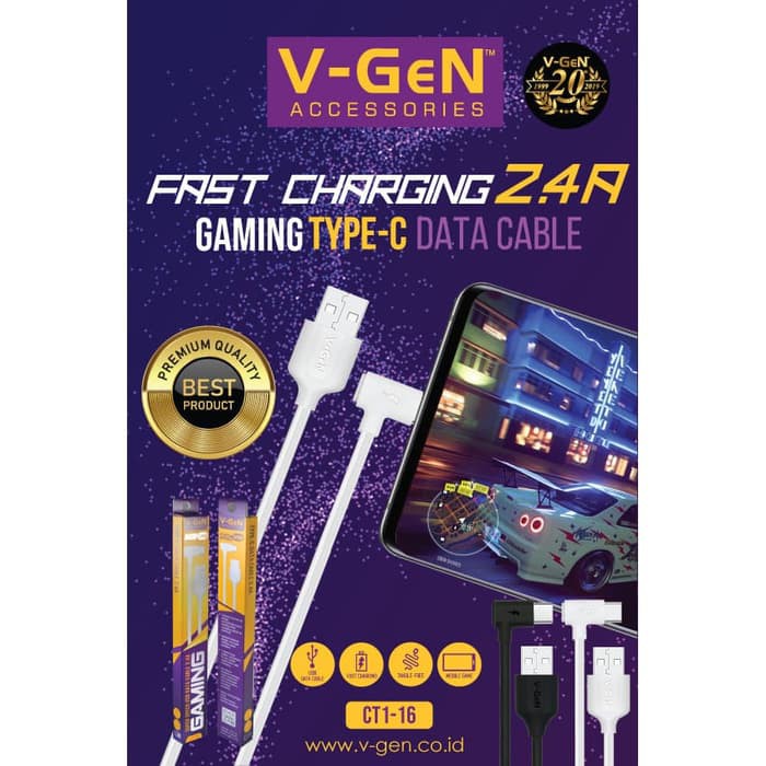 Kabel Data USB Type C V-GeN CT1-16 Fast Charging 2.4A Gaming VGEN