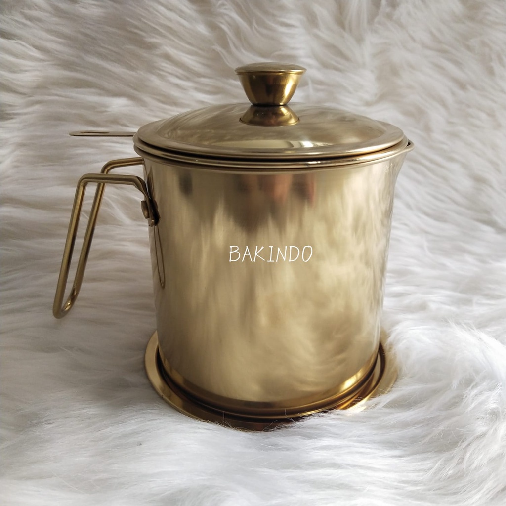 Kingsbakeware Oil Pot Wadah Penyaring Minyak Stainless Steel Gold 1,4 Liter