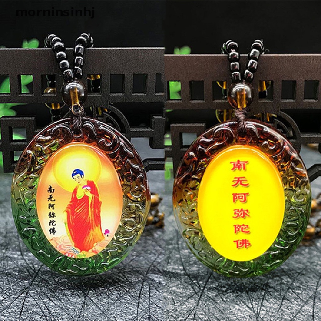 Mor Liontin Jimat Buddha Amitabha Bahan Kaca