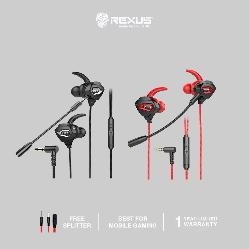 Rexus Earphone Gaming ME-5 / ME5 with Dual Microphone Free Splitter
