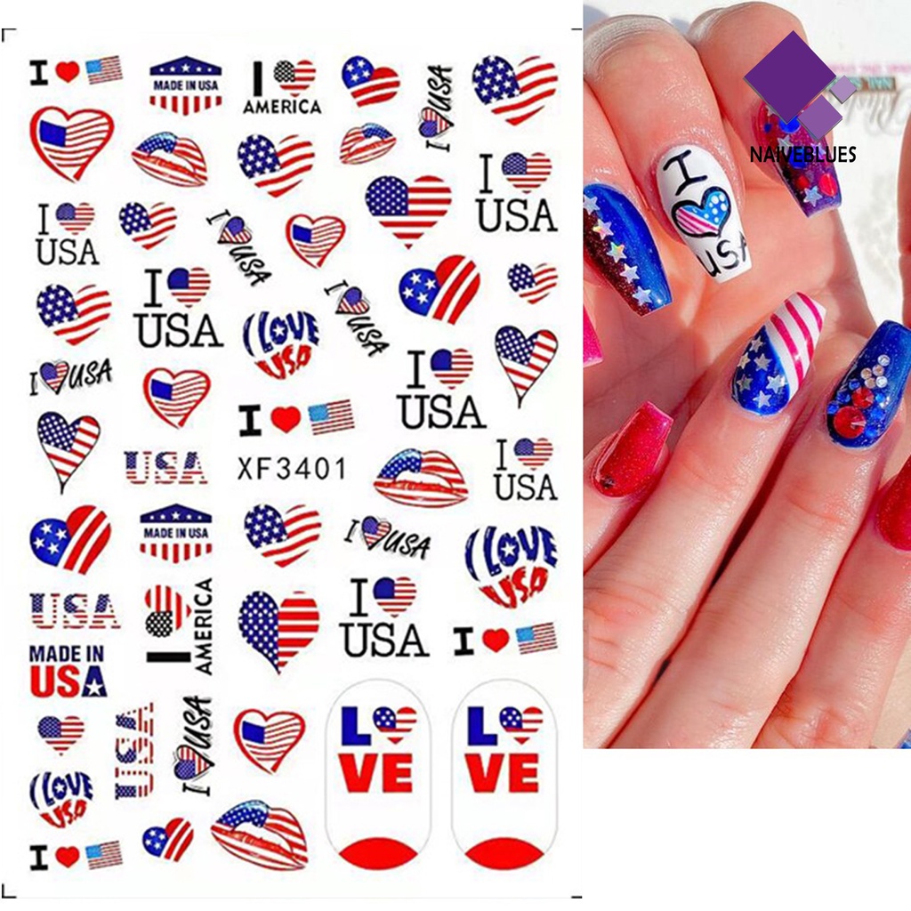 Naiveblue Stiker Kuku Ultra Tipis Motif Bendera Amerika Serikat Untuk Nail Art