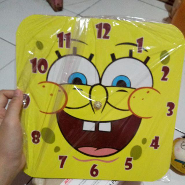 K1 Jam Dinding Karakter Unik Model Kotak Motif Kartun SpongeBob 25cm-1