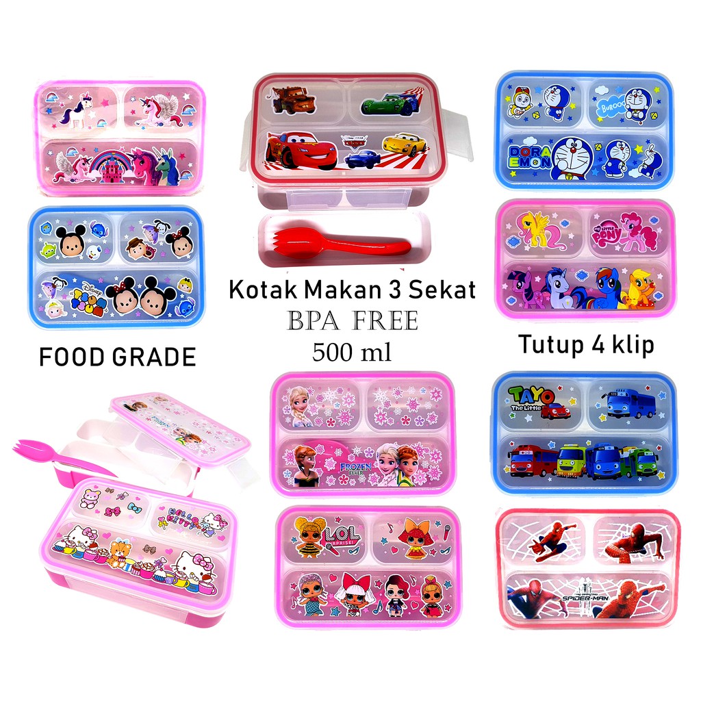 Kotak ma   kan 3 sekat lunchbox anak BPA FREE | Shopee Indonesia