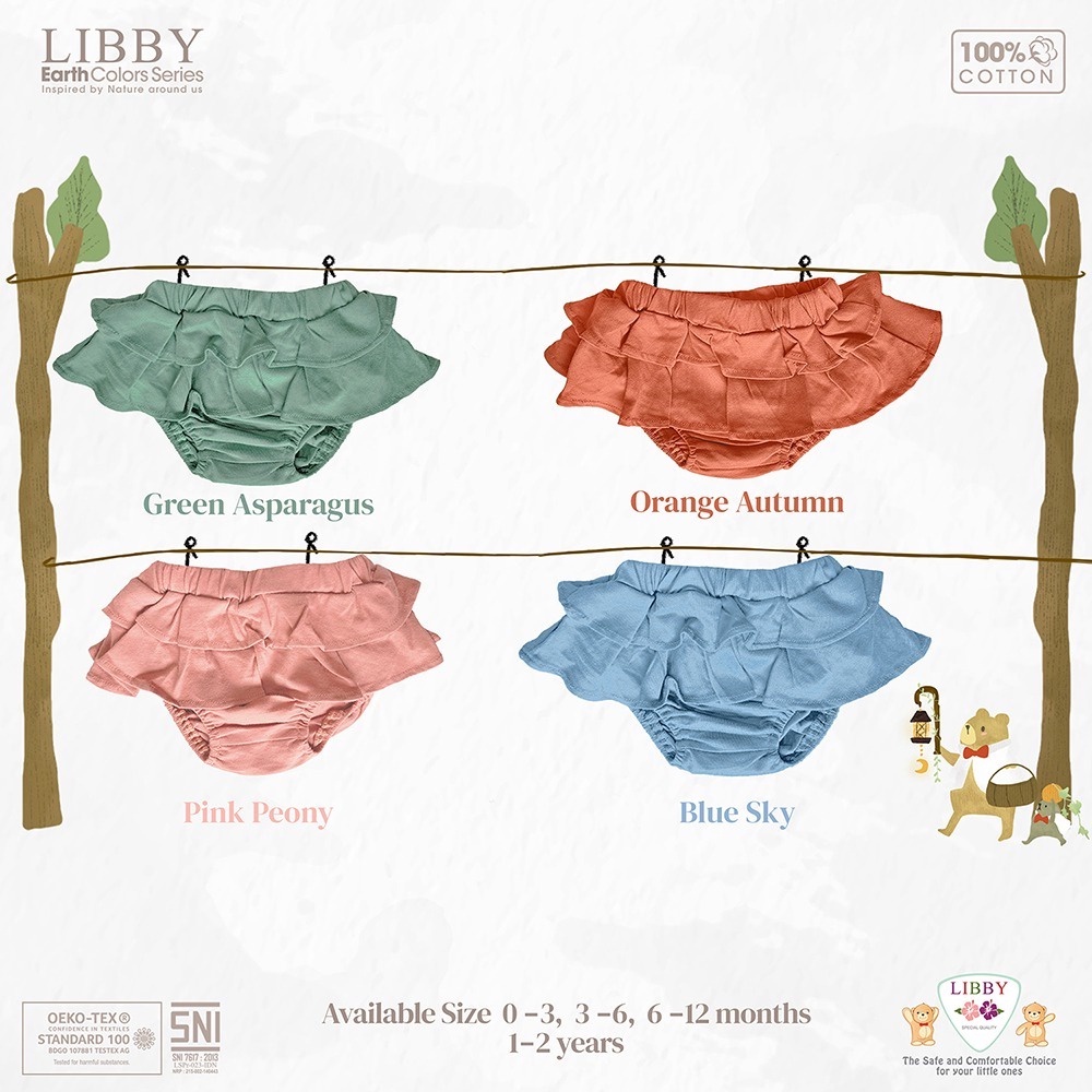 Libby Earth Colors Lilo Skirt Cotton Segitiga 0-2thn 1pcs Rok Double Ruffle Rok Anak Bayi Perempuan