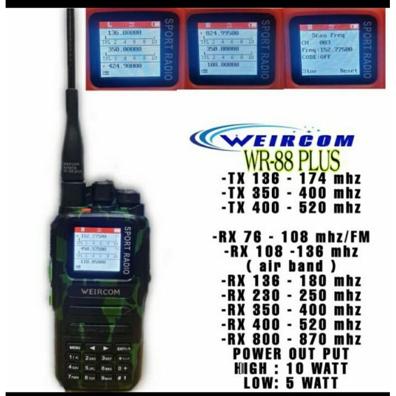 HT WEIRCOM WR 88PLUS SPORTY ARMY MILITER 10WAT DUALBAND ANTI AIR WR 88PLUS