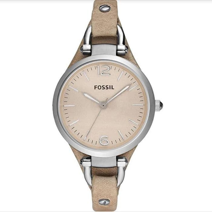 jam Fossil Ladies Georgia Cream Watch ES2830 Brown Leather strap ori