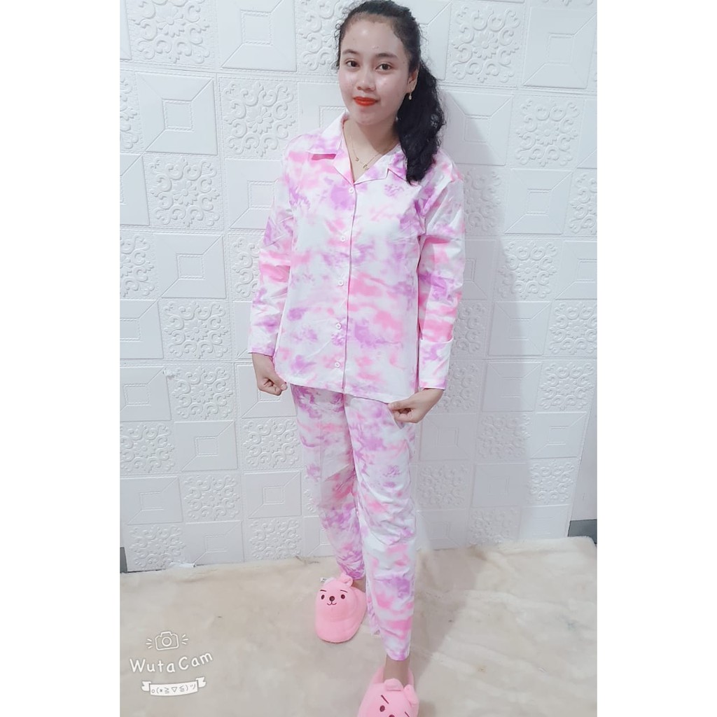 Galaxy Longsleeve Set - Baju Tidur Kemeja Tie Dye Set / Daily Set / Piyama Set PP Fit XL (Ld 106cm)