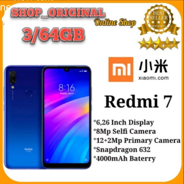 Xiaomi Redmi 7 Ram 3/64Gb-3/32GB Garansi Distributor