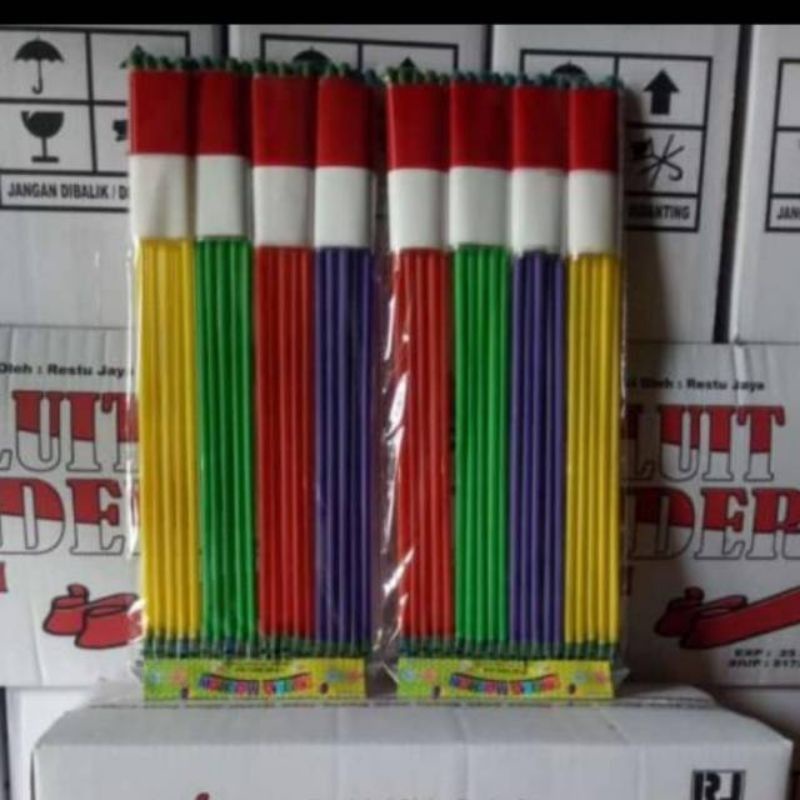 Bendera PLASTIK Merah Putih dengan TONGKAT TANGKAI GAGANG (1Pack 20pcs)