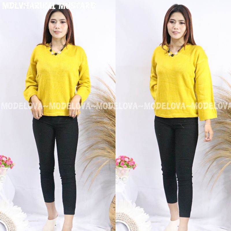 MDLV~ V HARUMI RAJUT / ATASAN RAJUT KOREA TERBARU / BLOUSE RAJUT LENGAN PANJANG / FASHION WANITA