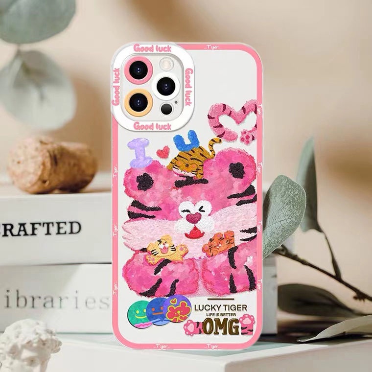 Soft Case Silikon TPU Motif Harimau Pink Untuk Iphone 12 13 SE 6 6S 7 8 Plus X XS XR 11 Pro Max