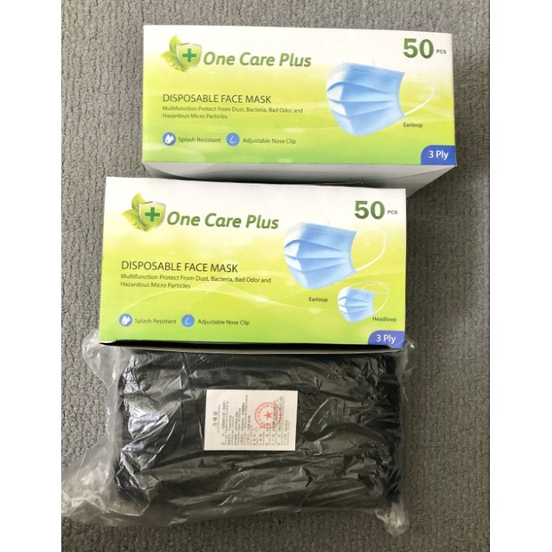 Masker Bedah murah One Care Plus isi 50pcs (hitam)