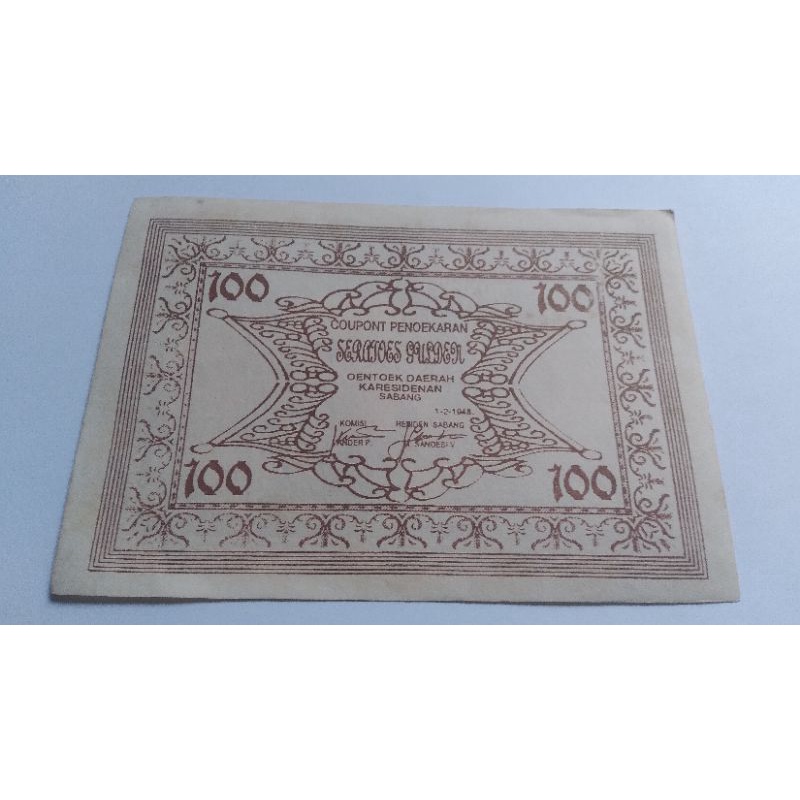 100 gulden karesidenan sabang tahun 1948