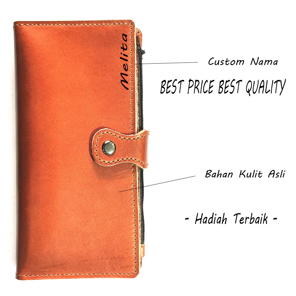 Dompet Wanita Kulit Asli, Multi-fungsi Slim Bifold Zipper Clutch Purse, Pemegang Kartu Kapasitas Bes