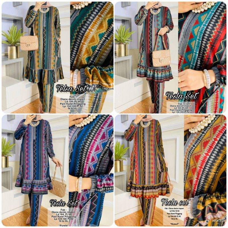 Setelan Tunik Wanita Bahan Diana Denim Nyaman Fit to XL Ld 105 | OneSet Premium Trendy Murah