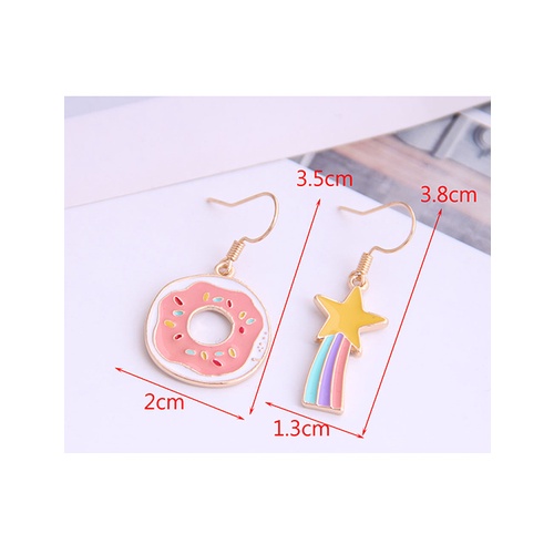 LRC Anting Gantung Fashion Color Mixing Drop Of Oil Asymmetrical Donut Five-pointed Star Alloy Earrings A61280