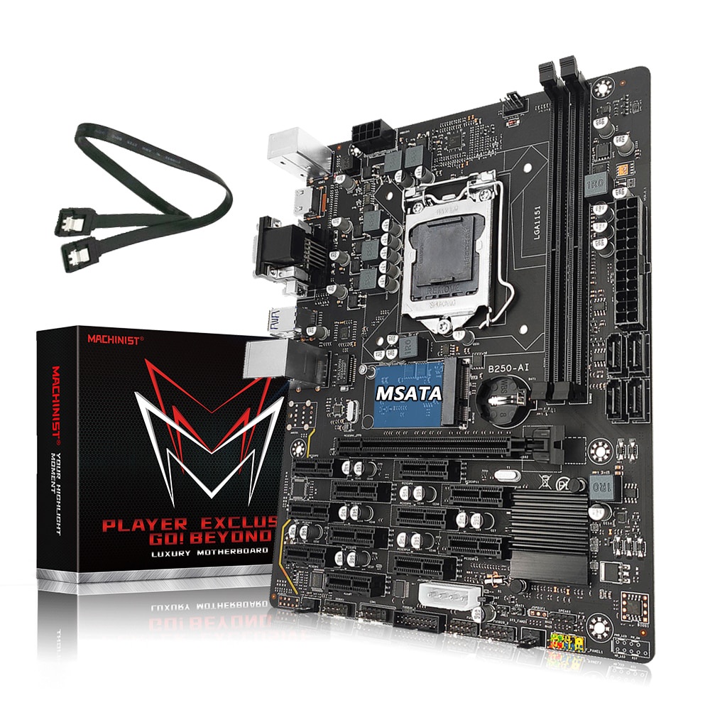 PREORDER B250-AI BTC Mining Motherboard LGA 1151 CPU DDR4 RAM PCI-E X16 mSATA USB 3.0 VGA DVI-I for 