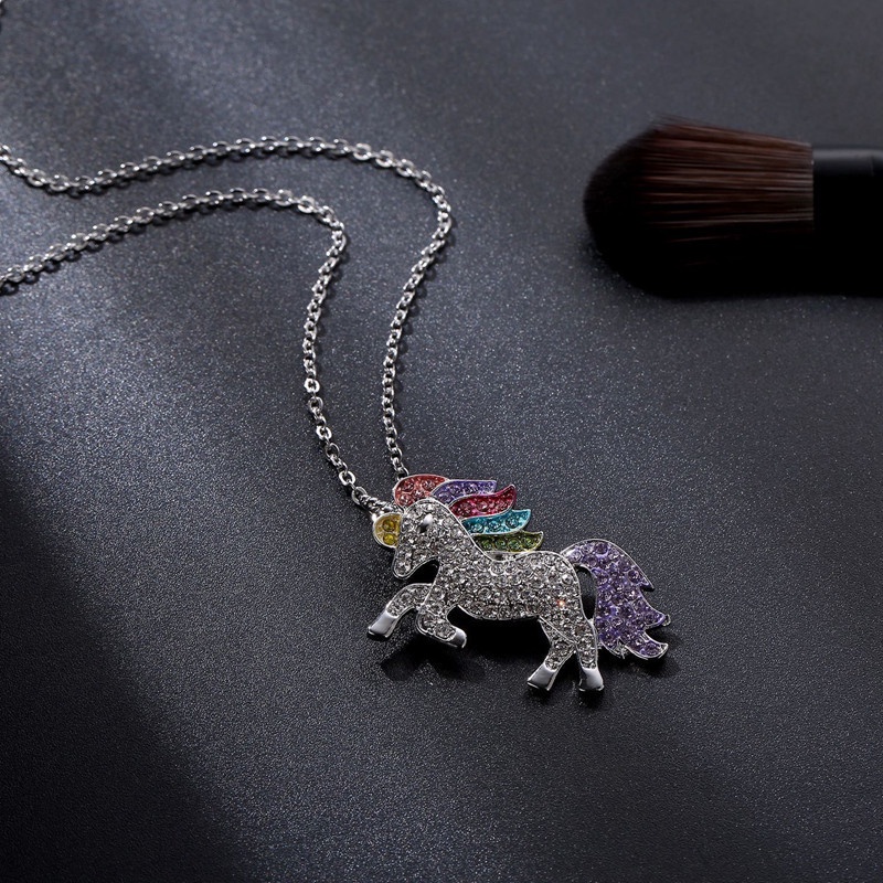 Fancyqube Kalung Liontin Unicorn Lapis Emas 18k Hias Berlian Cz Untuk Anak