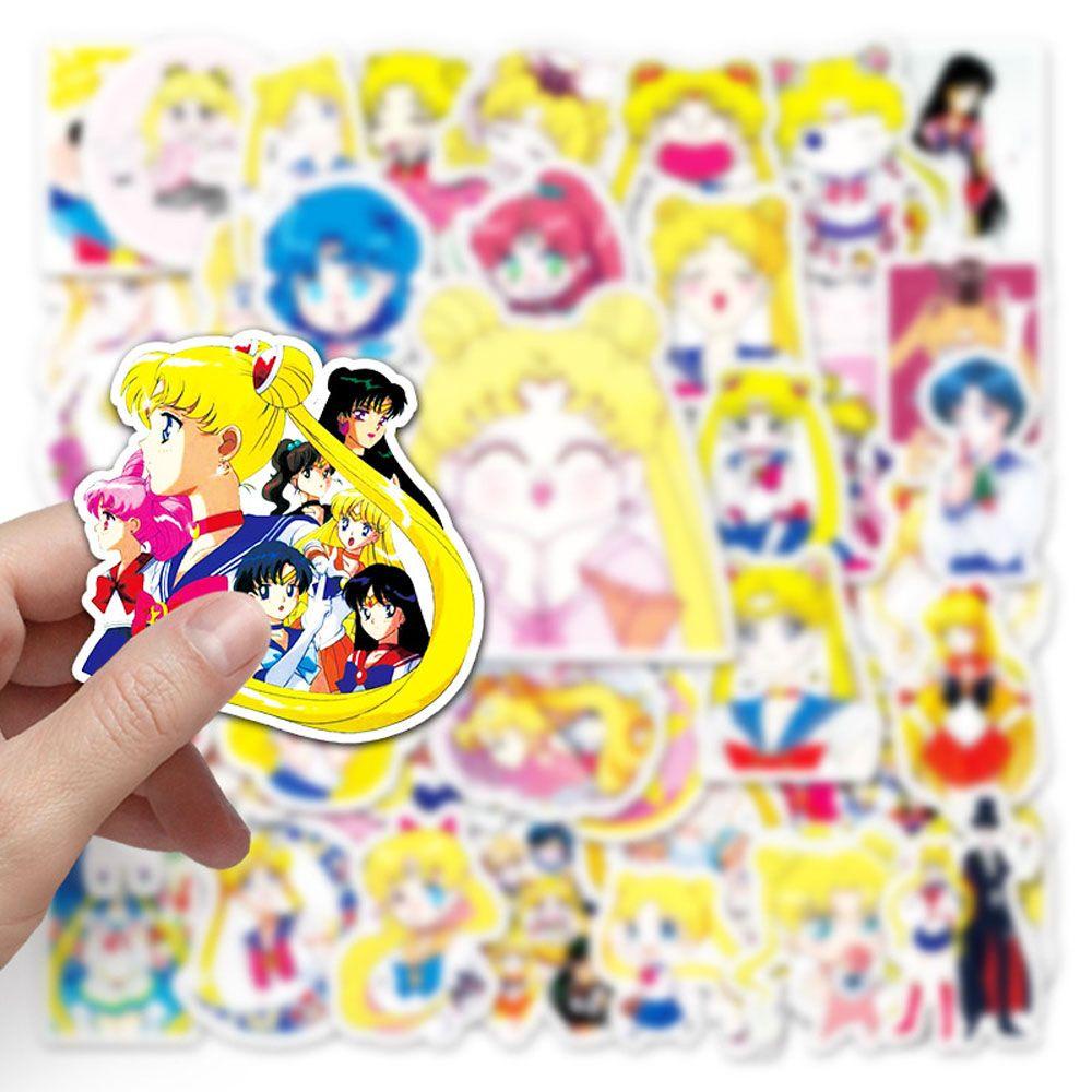 Lanfy Sailor Moon Stiker Tahan Air DIY 51 Pcs Gitar Laptop Motor Kartun Gaya Gadis Diary Decals Perlengkapan Kantor Sekolah Graffiti Stiker