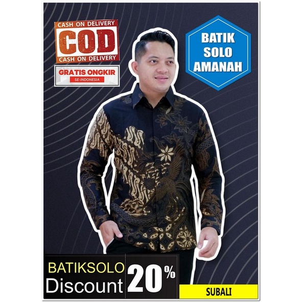 BATIKSOLOAMANAH PROMO BAJU PREMIUM SUBALI PANJANG BATIK INDONESIA KEMEJA BATIK PRIA SOLO LENGAN PANJ