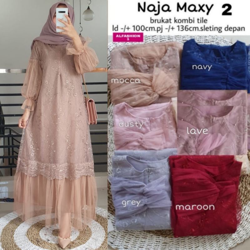 Naja maxy #2 by Alfashion RESTOK/gamis maxy bruklat/dress pesta kondangan/gamis lace import/dress br