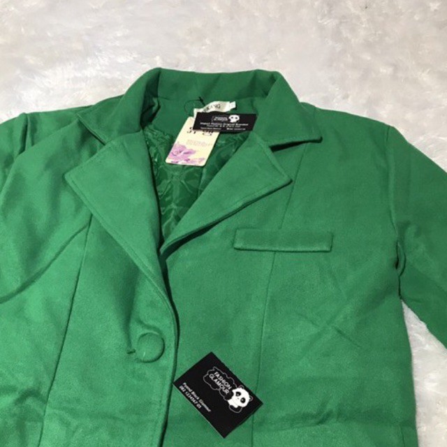 CT4 MANTEL COAT BLAZER WOLL HANGAT IMPORT WANITA ASIA EROPA KOREA BRITISH MELODY DOG DISNEY GREEN