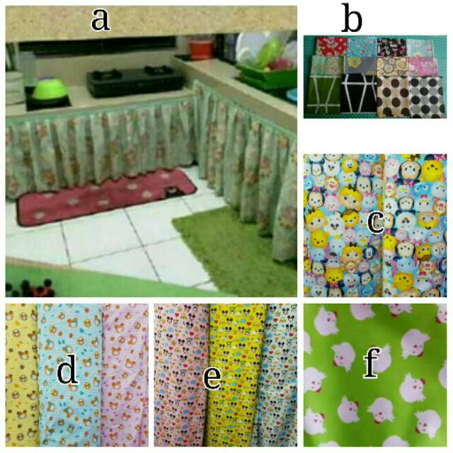 Gorden bawah kompor/gorden kolong dapur/gorden kolong meja dapur bahan katun panca tsum-tsum kuning