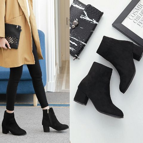 Original Sepatu Boots Wanita Hak Tebal Sepatu Boots Kerja Wanita Hak Tinggi Sepatu Boots Kulit