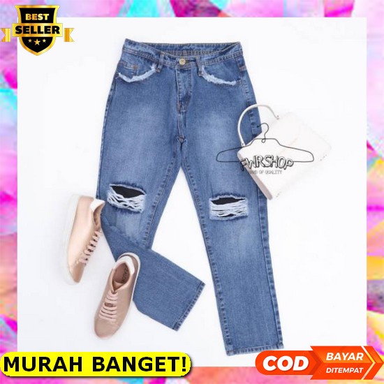 Celana Boyfriend Wanita Jeans Boyfriend Wanita Celana Boyfriend Jumbo Sobek Kekinian Premium Terbaru