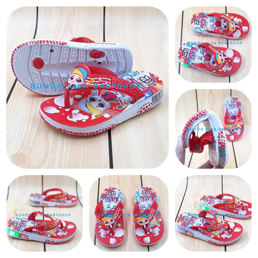 Sandal Anak Perempuan Jepit LED Usia 1 Tahunan Import  - Senal Anak Cewek Kartun MERAH Size 27