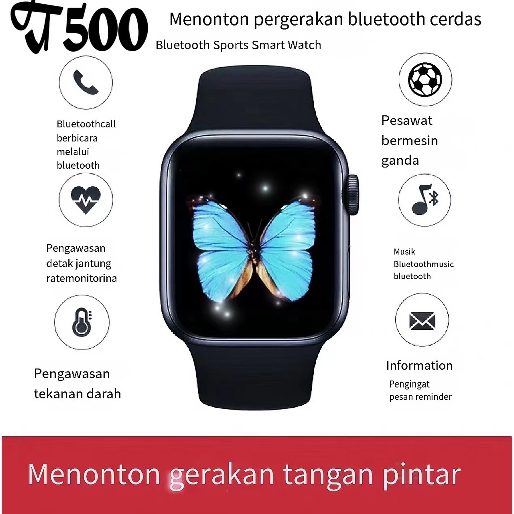 Smartwatch wanita dan pria T500 &amp; T500+ Sport Waterproof Bluetooth Jam Tangan Layar Sentuh Bisa Untuk Terima Notifikasi Pesan dan Telfon serta mengukur detak jantung