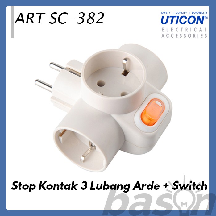 UTICON SC382 Steker 3 Lubang Arde + Saklar