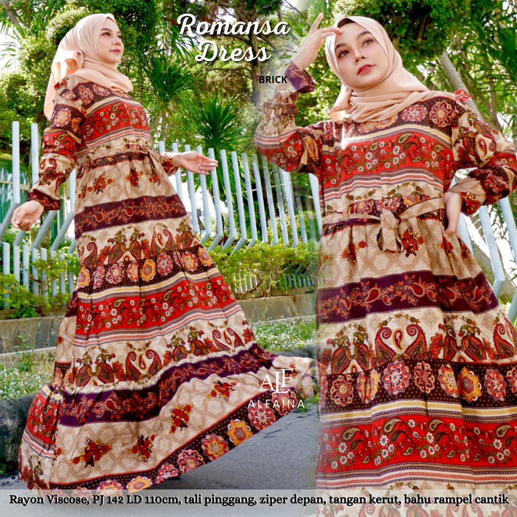 Romansa Dress Gamis Rayon Motif Etnik | Gamis Jumbo LD 110