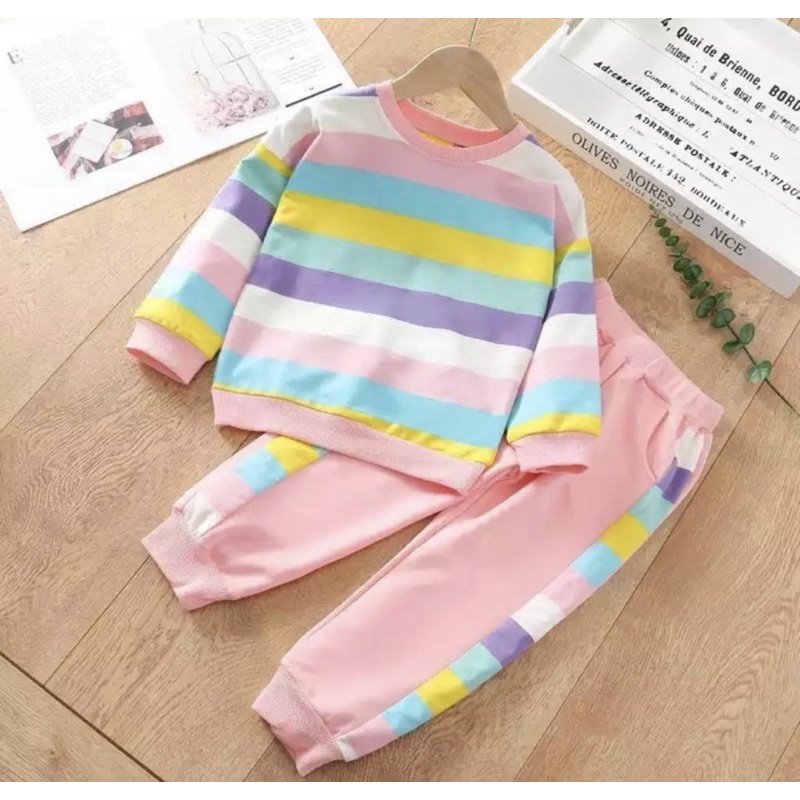 setelan sweater anak pelangi terbaru 1-5 tahun grosir