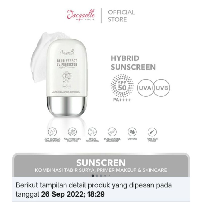 jacquelle blur effect uv protector hybrid sunscreen. preloved