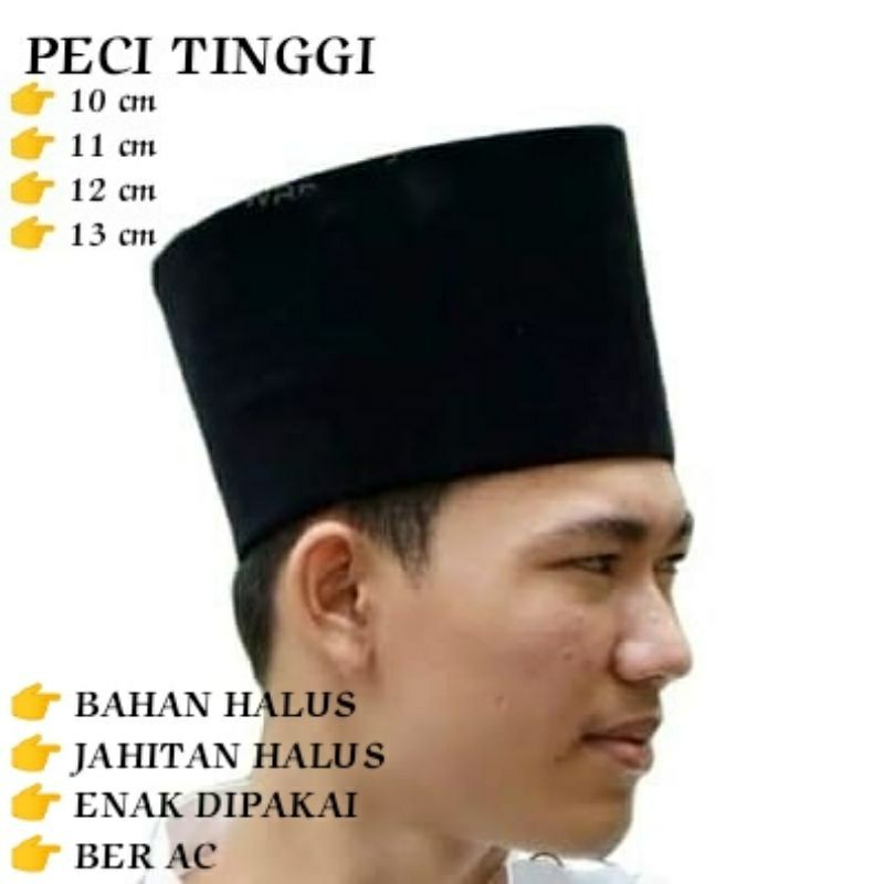 Peci Hitam Peci Tinggi Songkok PAS Tinggi Peci Tinggi 11 cm 12 cm 13 cm Peci Tinggi Peci Hitam Polos