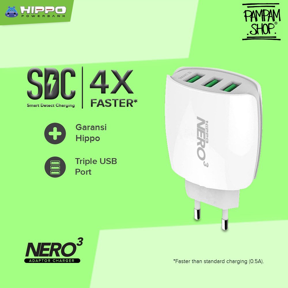 Kepala Adaptor Charger Hippo Nero 3 Lobang USB Port Original Ori For XiaoMi Samsung Oppo Vivo LG