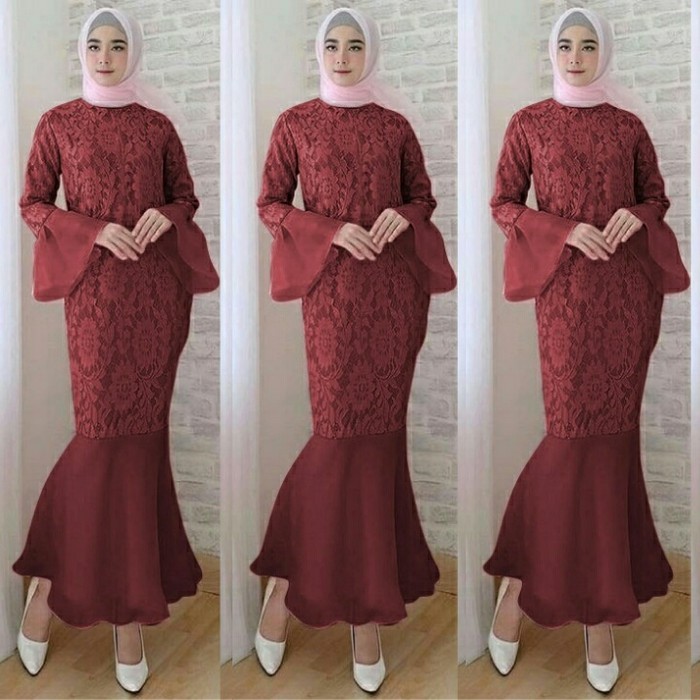 GAMIS SYARI PREMIUM-Maxi mermaid duyung marun fashion wanita dres muslim