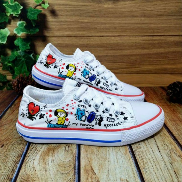 (READY 5 WARNA) SEPATU CONVERSE BTS BT21 SEPATU ANAK PEREMPUAN &amp; LAKI SEPATU SEKOLAH  MOTIF KARAKTER