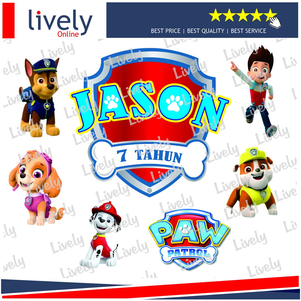 CUSTOM NAMA CAKE TOPPER PAW PATROL 03 KARAKTER HIASAN KUE HBD HAPPY BIRTHDAY