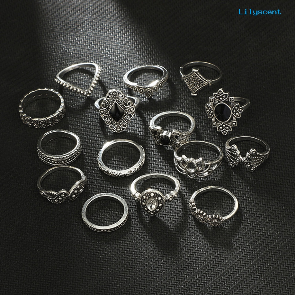 15 Pcs Cincin Berlian Imitasi Model Terbuka Gaya Bohemian Untuk Wanita