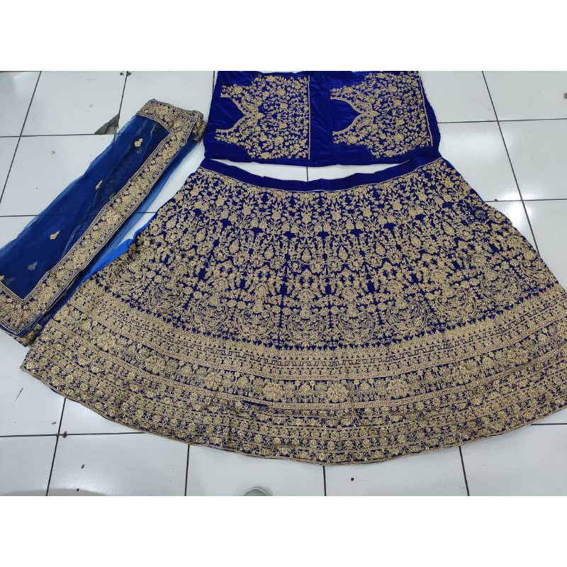 BAJU LEHENGA INDIA BIRU NAVY WANITA CEWEK PEREMPUAN Pengantin India Muslim